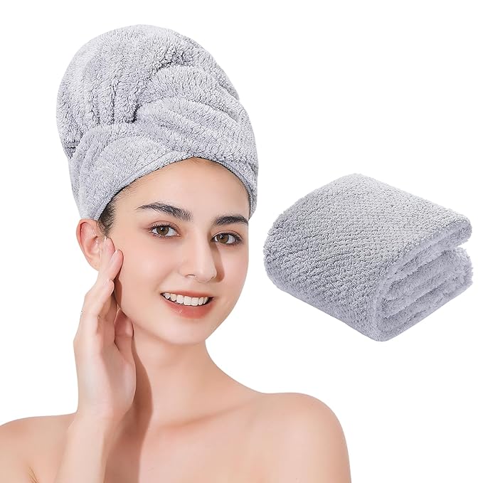 Laojbaba Microfiber Hair Towel Quick Dry Hair Towel Hair Drying Towels Suitable for All Kinds of Hair Ultra Absorbent Long and Thick Hair 20X40inch Grey (1pcs)