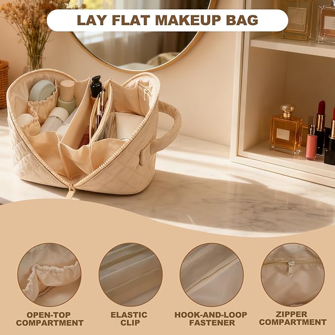 SXS LACONIC Makeup Bag,Quilted Puffer Cosmetic Bags,Travel Toiletry Bag for Women,Large Capacity Waterproof Make up Bag Set