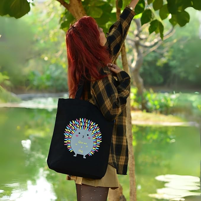 Ecoright Tote Bag for Women with Zipper, Small Tote Bag, Canvas Bag, Reusable Cotton Bag for Beach, Grocery, School & Work