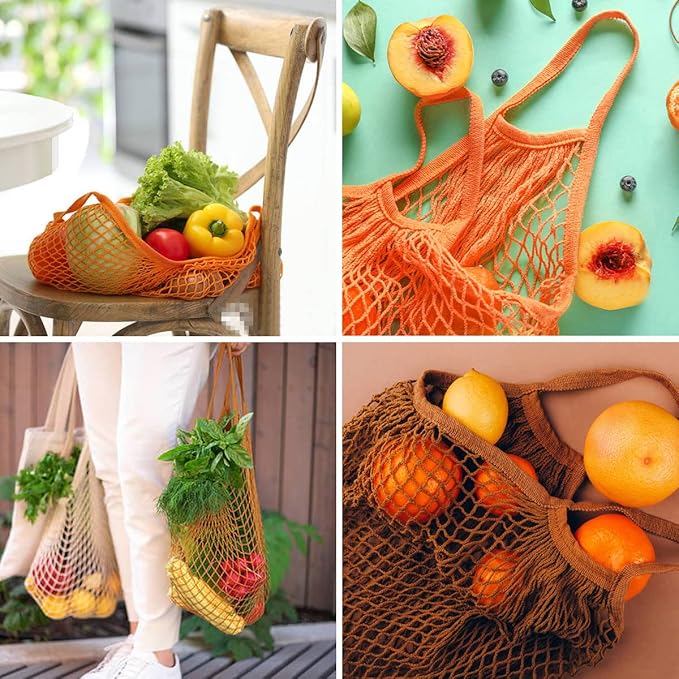 DRWSSR 2pcs Fashion Storage Mesh Bag Reusable Fruit Mesh Bag Shopping Mesh Bag Pure Cotton Portable Mesh Bag Shopping Bag
