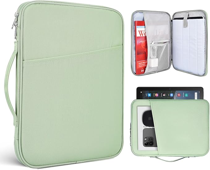 9-11 Inch Tablet Sleeve Case for 2023 Amazon Fire Max 11 Inch/Fire HD 10 Plus & Fire HD 10 Plus Kids Pro 10.1", 11-Inch iPad Pro M5 M4 / Air 11 M3 M2 2025 2024/iPad 11th Tablet Carrying Bag(Green)