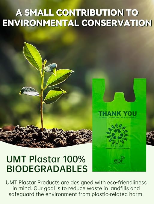 [100 per box] | Recyclable Compostable Reusable Biodegradable Plastic T-Shirt Bags | Grocery Shopping Bags | Green Eco Plastic Bags (100 per Pack) | T-Shirt Carryout Bags 100 count Restaurant Quality, Durable, Reusable and Econ Friendly | Measures 11. ...