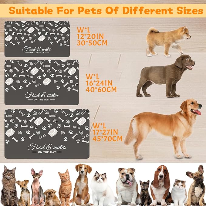 Pet Feeding Mat - Absorbent Dog Food Mat for Floors Waterproof，Dog Cat Placemat Mat for Food and Water Bowls - No Stains No Sliding Quick Dry Water Eating Dish Mat