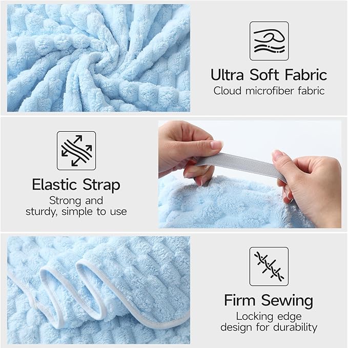 REDKISS Blue Microfiber Hair Towels - Extra Large Hair Towel Wrap for Women, 24x42 inch Hair Towels with Elastic Strap, Super Soft Hair Drying Towels for Long, Thick, Curly Anti Frizz Turbans