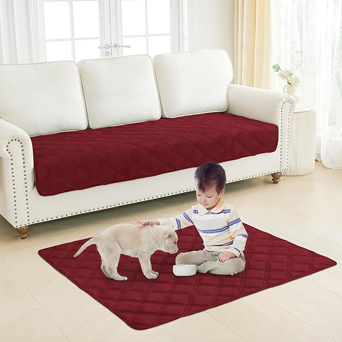 Smiry Waterproof Dog Bed Cover Blanket 68x82, Soft Reversible Pet Blanket, Washable Leakproof Cats Dogs Couch Cover for Sofa, Couch, Furniture, Lattice, Wine Red/Wine Red