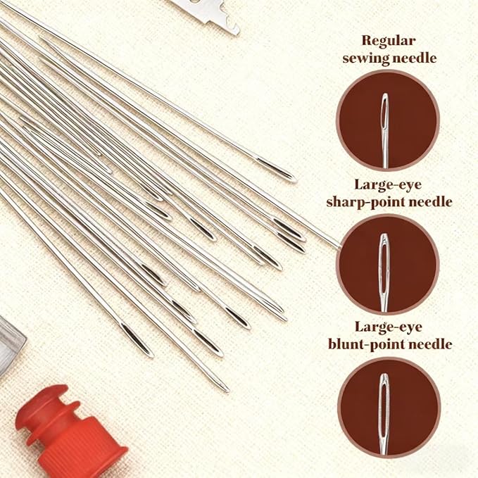 37pcs Big Eye Steel Needles Sewing Hand Tool Kit with Storage Box,Stainless Steel Needles Sewing Kit,Portable Sewing Working Kit,Needles Thread Hand Repair Tools for Beginners,Home,Handcraft Lovers