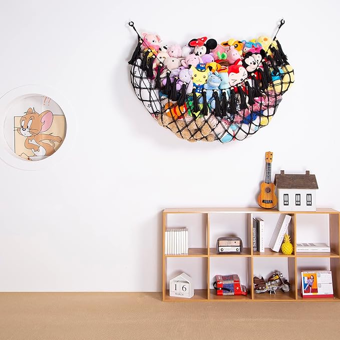 YKBU Large Stuffed Animal Net or Hammock Macrame Toy Display Plush Toy Holder Wall Hanging Net for Stuffed Animal Storage_Black