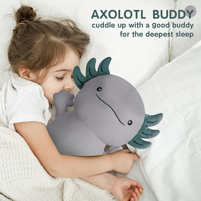 Dalmao 36 inch Cute Giant Grey Axolotl Plush Soft Long Body Pillow, Large Squishy Plushies Axolotl Stuffed Animals Toy, Gifts for Kids Boys Girls Birthday, Halloween, Christmas