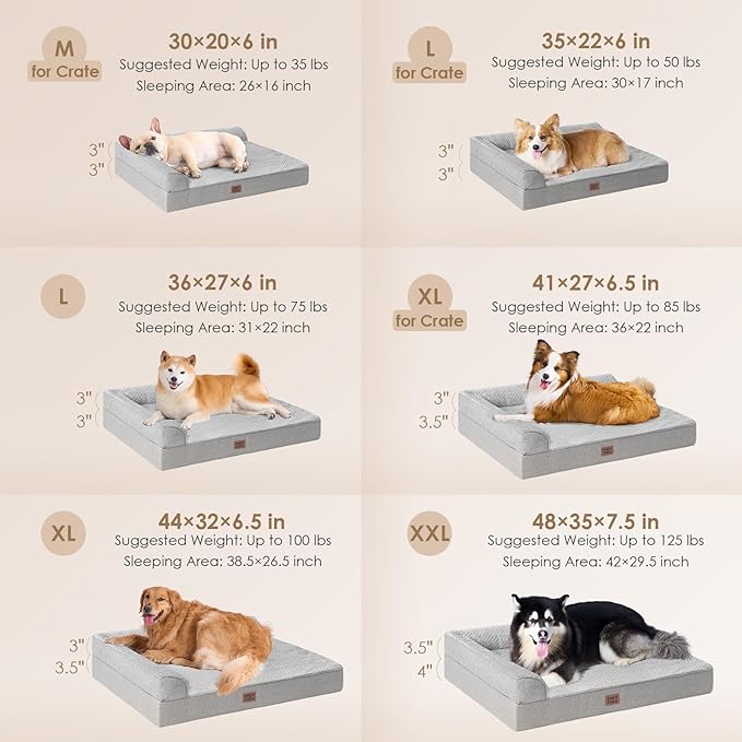 EHEYCIGA Memory Foam Dog Bed Large Sized Dogs, Pet Bed for Large Dog for Crate with Waterproof Liner, Pet Couch Bed Orthopedic with Washable Removable Cover, 35x23x6 Inches, Grey