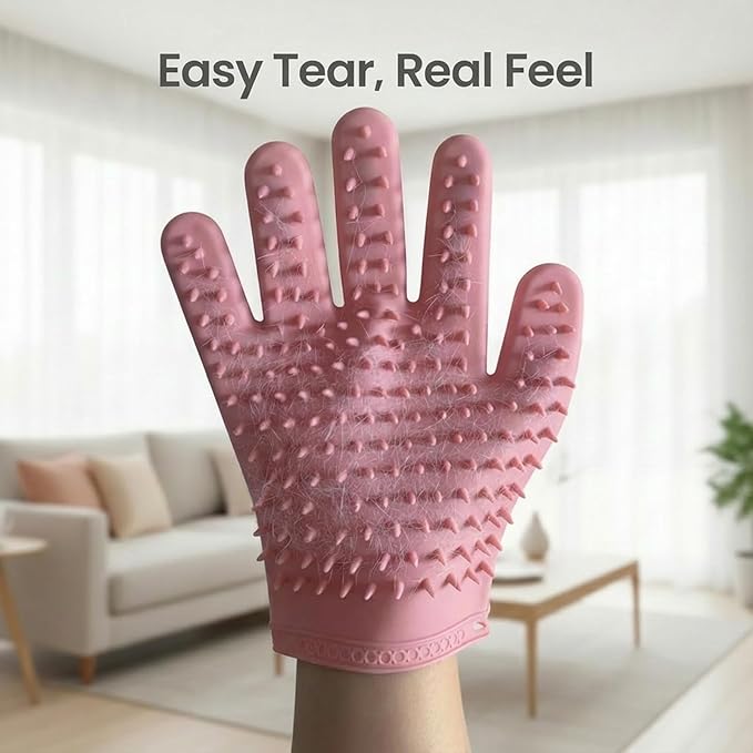 2 Pairs Pet Grooming & Hair Removal Gloves for Dogs & Cats, Electrostatic Silicone Mitts with Soft Bristles, Enhanced 5-Finger Design for Pet Massage, Deshedding & Coat Care, Easy to Use & Clean(Red)