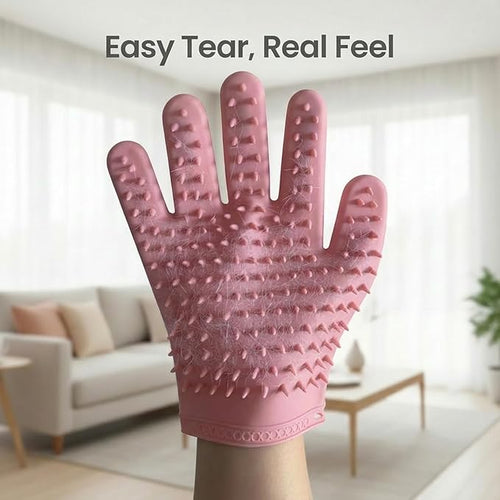 2 Pairs Pet Grooming & Hair Removal Gloves for Dogs & Cats, Electrostatic Silicone Mitts with Soft Bristles, Enhanced 5-Finger Design for Pet Massage, Deshedding & Coat Care, Easy to Use & Clean(Red)