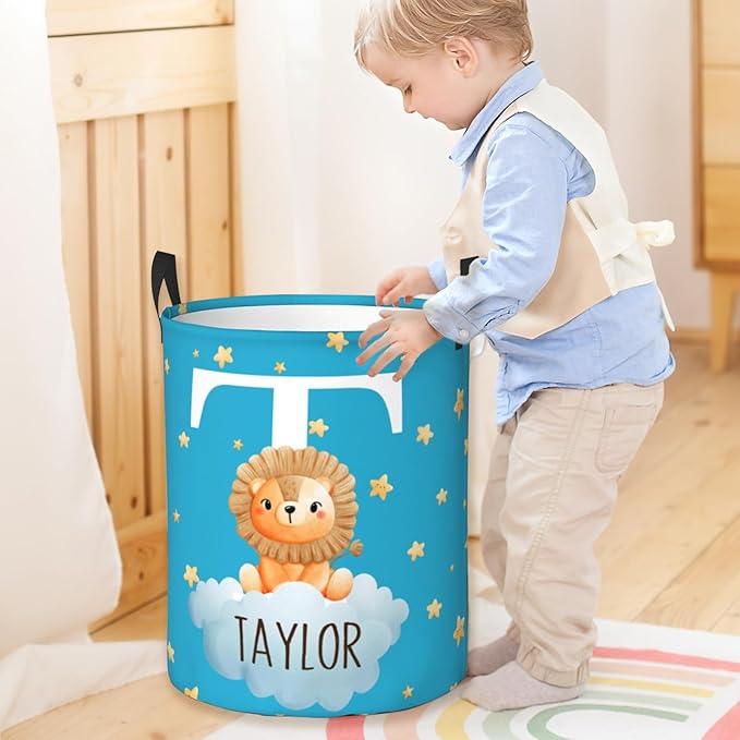 Personalized Cute Forest Animal Laundry Hamper for Kids,Custom Name Dirty Clothes Basket, Nursery Toy Bin Organizer for Baby Boys Girls Toddler Bathroom Bedroom Decor, Collapsible Storage with Handles