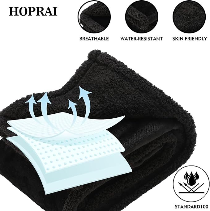 HOPRAI Dog Blanket, Waterproof Reversible Sherpa Fleece Throw Blanket, Furniture Cover for Bed, Couch, Sofa Protection from Liquid Pee and Pet Fur of Puppy, Cat (Black S28*39inches)