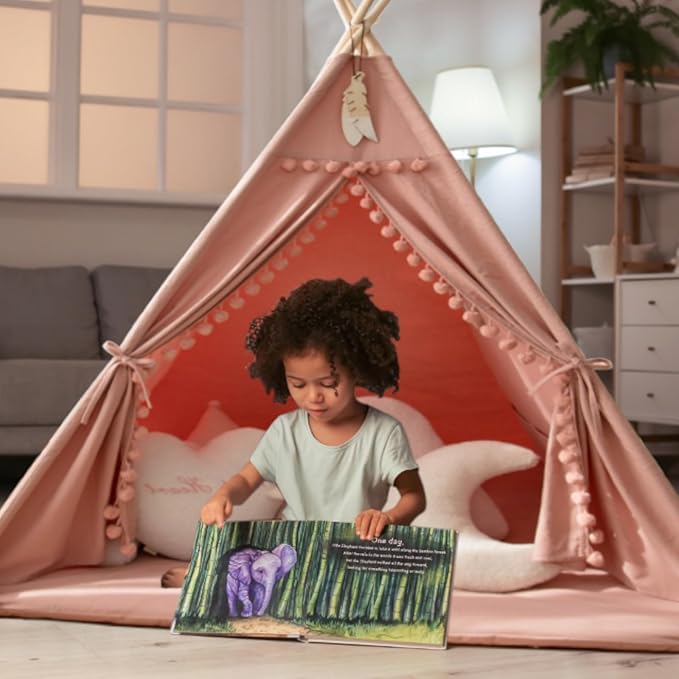 Teepee Tent for Kids with Padded Mat Foldable Tone Play Tents for Girl and Boy Canvas Tepee Playhouse for Child Indoor Outdoor