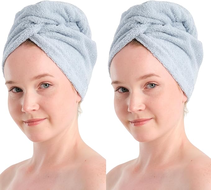 Seritaine Hair Towel Wrap for Women 2 Pack – 100% Turkish Cotton Turban for Wet Hair Quick Dry – Soft & Gentle Head Towel Cap– Soft and Absorbent Cotton - 10x26 inch