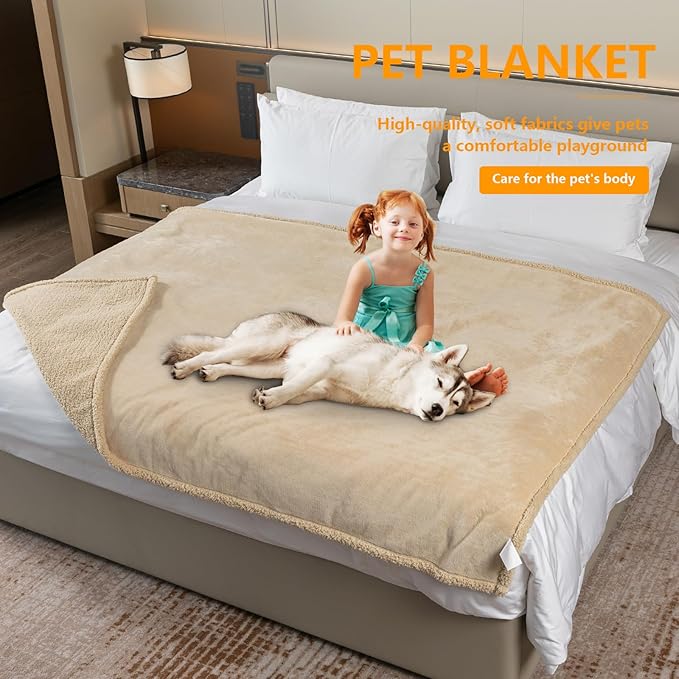 Maidewow Waterproof Dog Bed Cover 85x57in Pet Blanket for Big Dogs Reversible Pets Couch Blankets for Puppy Fluffy Cream Sherpa Fleece Sofa Leakproof Covers for Cat Warm Washable-XL