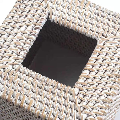 2 Pack Rattan Tissue Box Cover Square, Hand Woven Wicker Tissue Holder, 5.5 x 5.5 X 5.7 inch, Whitewash