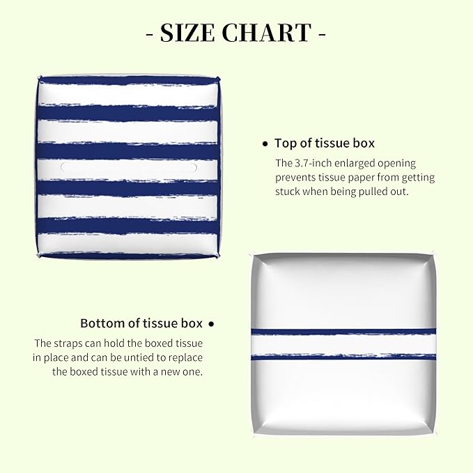 Navy Blue Stripes Tissue Box Cover,Color Horizontal Striped Waterproof Leather Square Tissue Box Cover Case Facial Paper Organizer Dispenser Box Holder for Home Office Bathroom Vanity Countertop