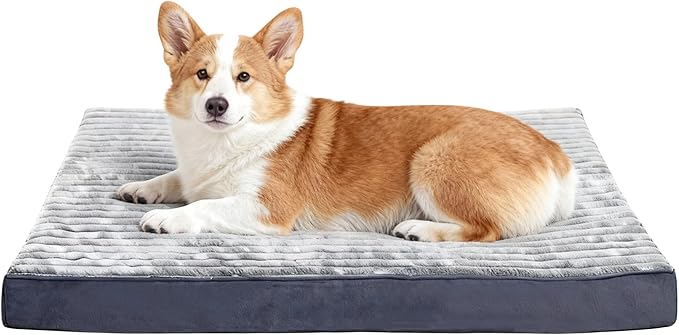 Dog Bed Medium Size Dog, Orthopedic Flannel Pet Bed with Removable Washable Cover, Waterproof Indestructible Medium Dogs Bed with Anti-Slip Bottom, Egg Crate Memory Foam Pad, 29.0"x18.0"x3.0", Grey