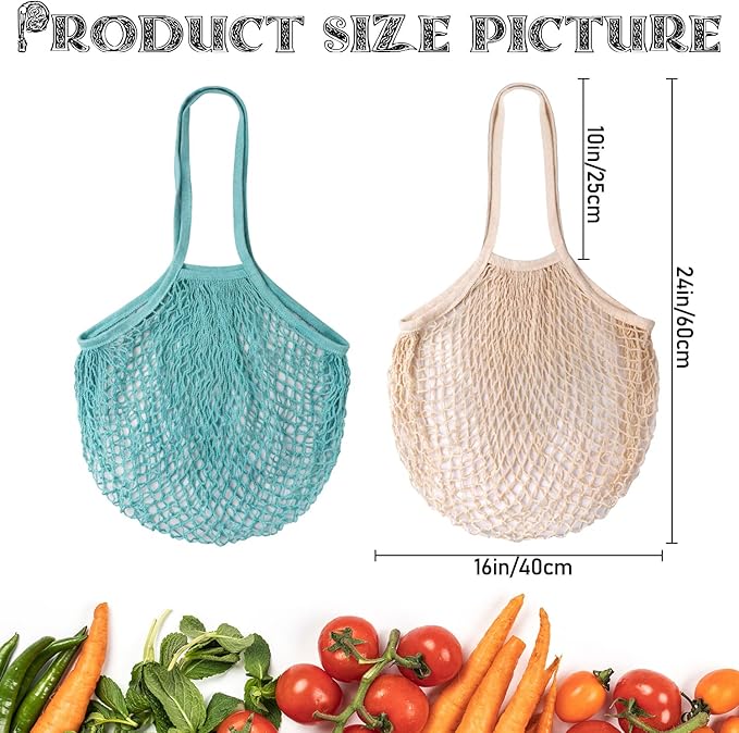 DRWSSR 2pcs Fashion Storage Mesh Bag Reusable Fruit Mesh Bag Shopping Mesh Bag Pure Cotton Portable Mesh Bag Shopping Bag