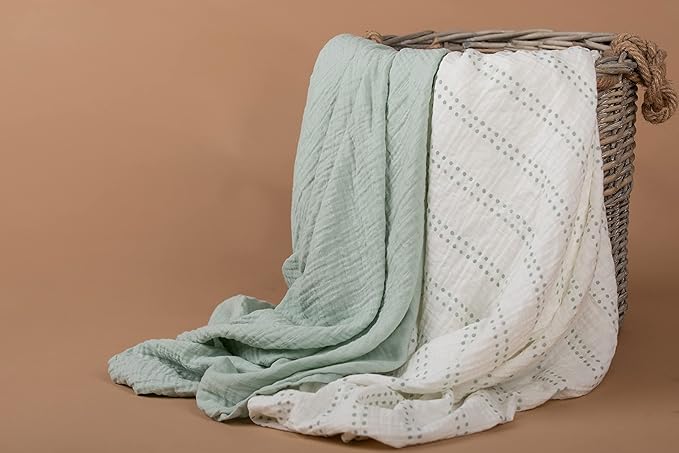Sticky Toffee Muslin Swaddle Baby Blanket, Mint Green and Cream Dots, 47 x 47 in, Soft Breathable Oeko-Tex Cotton Newborn Wrap and Receiving Blanket