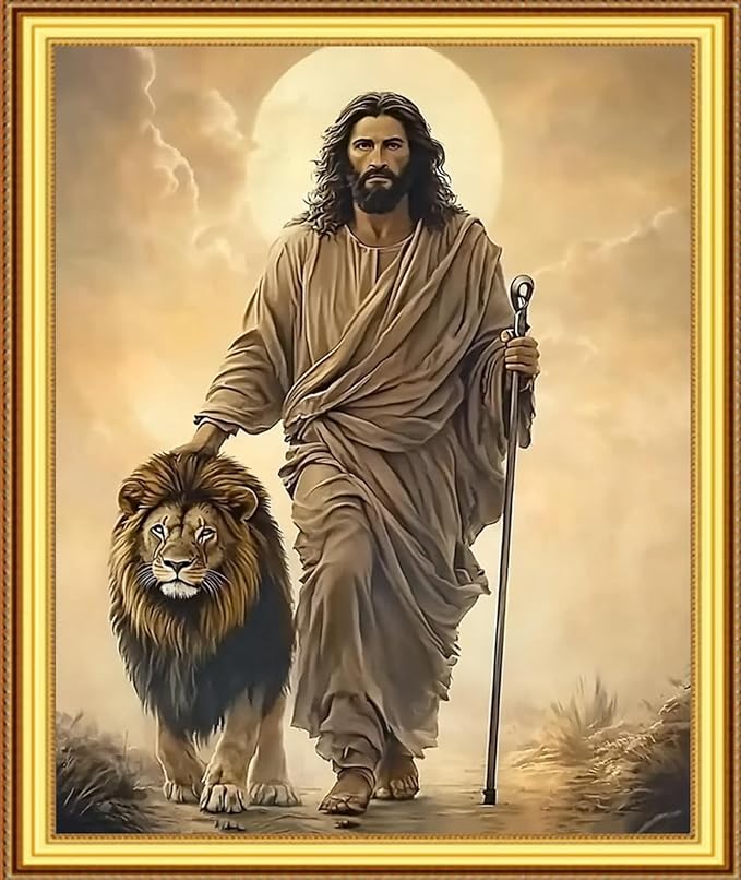 Foxnyart Stamped Cross Stitch Kits Full Range of Embroidery Needlework Starter Kits for Beginners Adults 11CT Embroidery Patterns Art Crafts DIY Needlepoint Kit-Jesus The Lion 16x20 inchs