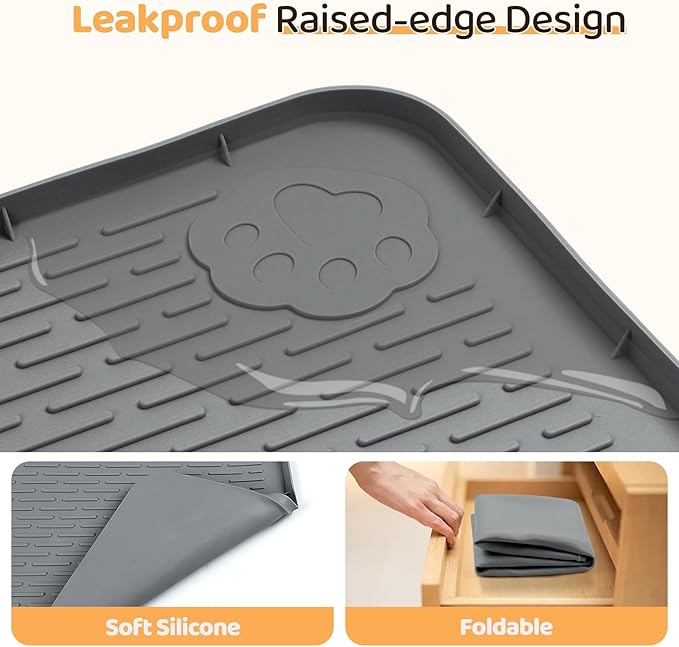 Bartuke Dog Food Mat, Extra Large 57" x 40" Silicone Pet Feeding Mat with Raised Edge Pet Placemat for Small, Medium, and Large Pets Non-Slip, Easy to Clean (Dark Grey)