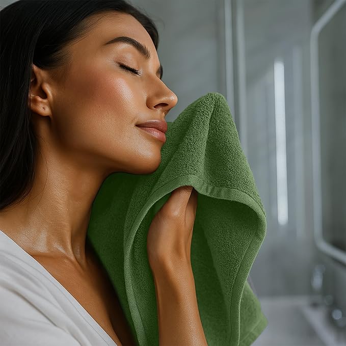 RIVERSIDE 12 Pack Washcloths - 12x12 Inches, 500 GSM, 100% Ring-Spun Cotton - Soft, Absorbent & Durable Face and Body Towels - for Bathroom, Spa, Gym, Makeup Removal & Everyday Use - Sage Green