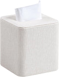 Cretkhp Square Linen Tissue Box Cover with Magnetic Closure, Modern PU Leather Tissue Box Holder for Bathroom Vanity NightStands Bedroom Office Desk, Stylish Cube Tissue Holder