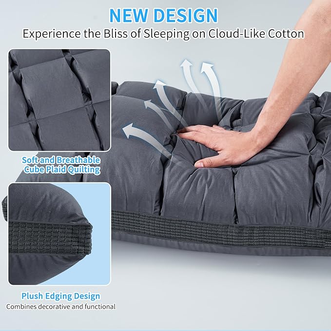 YOUR MOON Soft Pillow Standard Size of 2 for Sleeping, Super Soft Support Down Alternative Pillow, 100% Cotton Shell Luxury Comfy Fluffy Bed Pillows for Sleep(Gray)