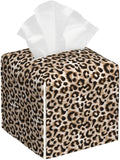 PVC Tissue Box Cover Holder,Leopard Square Decorative Organizer,5.2"X5.2"X5.2" Tissue Case for Bathroom,Tabletop,Car,Office