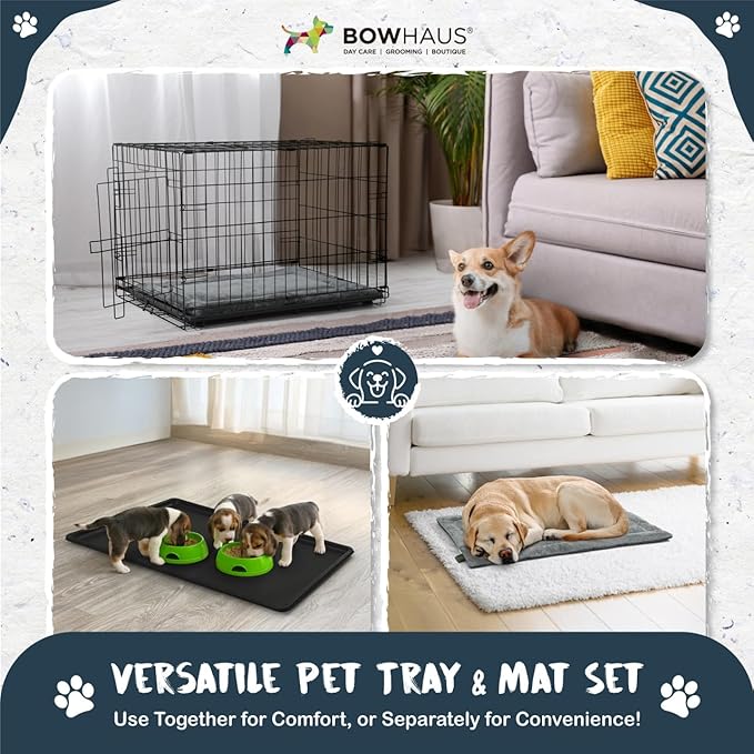 BOWHAUS Machine-Washable Dog Bed Pad & Tray for 42-Inch Kennel, Non-Slip Flat Cozy Sleeping Mat & Easy-Clean Plastic Replacement Crate Pan, Comfortable & Durable for Dogs, Rabbits, Cats, Various Pets