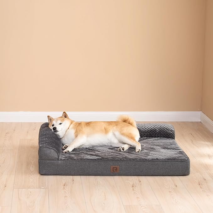 EHEYCIGA Large Dog Bed Memory Foam for Crate, Orthopedic Dog Bed Large Size Dogs with Washable Removable Cover, Waterproof Pet Sofa Couch with Nonskid Bottom, 35x22x6, Dark Grey