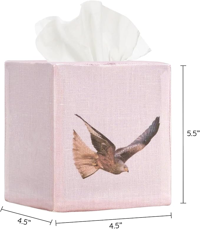 EmbroideryLinen.VN Tissue Box Cover Set of 2, Square Linen Tissue Holder, Printed Animal Pattern, 4.5x4.5x5.5 Inches, Decorative Holder for Bathroom, Living Room, Office (Eagle)
