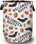 Halloween Pumpkin Bat Laundry Basket with Sturdy Handles, Happy Halloween Collapsible Oxford Cloth Laundry Hamper Organizer Basket for Bathroom Bedroom 15.7x20 Inch