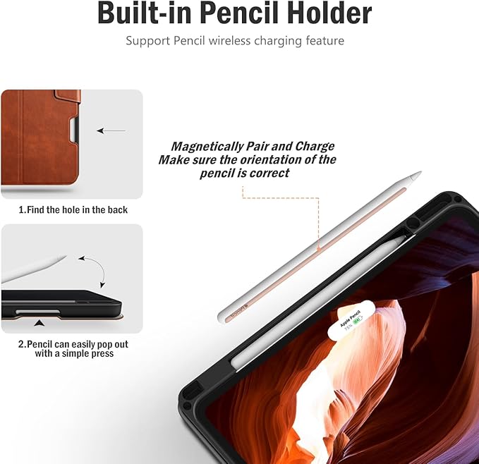 Antbox for iPad Pro 13 Inch Case M5 2025/M4 2024, Built-in Pencil Holder, Supports Pencil Pro/(USB-C), Auto Sleep/Wake, PU Leather (Brown)