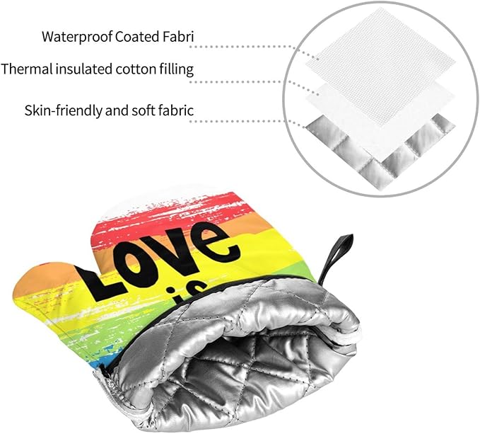 Rainbow Pride Love Oven Mitts and Pot Holders Set of 4, Oven Mittens and Potholders Heat Resistant Gloves for Kitchen Cooking Baking Grilling BBQ