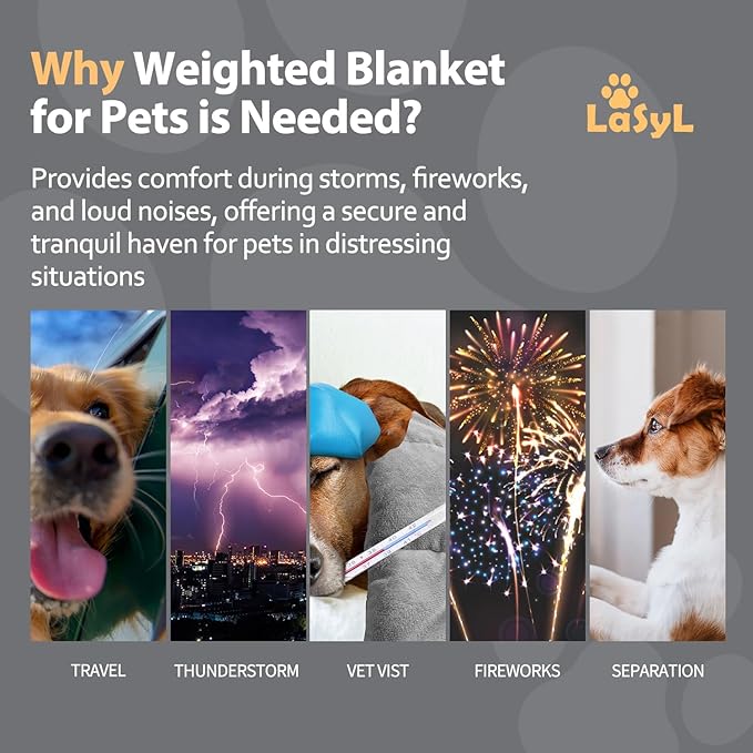 LaSyL Weighted Blanket for Pets | Thunder Blanket for Dogs Anxiety | Premium Soft Minky | Relaxation & Calming & Anti Anxiety | Used in Car, Bed, Couch | Dark Grey, Washable Large 40" L x 47" W
