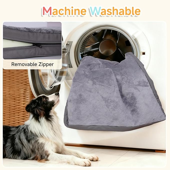 WAYIMPRESS Waterproof Large Dog Bed - XL Dog Bed for Crate, Washable Crate Bed with Orthopedic Pet Mat with Egg Crate Foam, Anti-Slip, Reversible & Washable Cover, 41" x 27", Gray