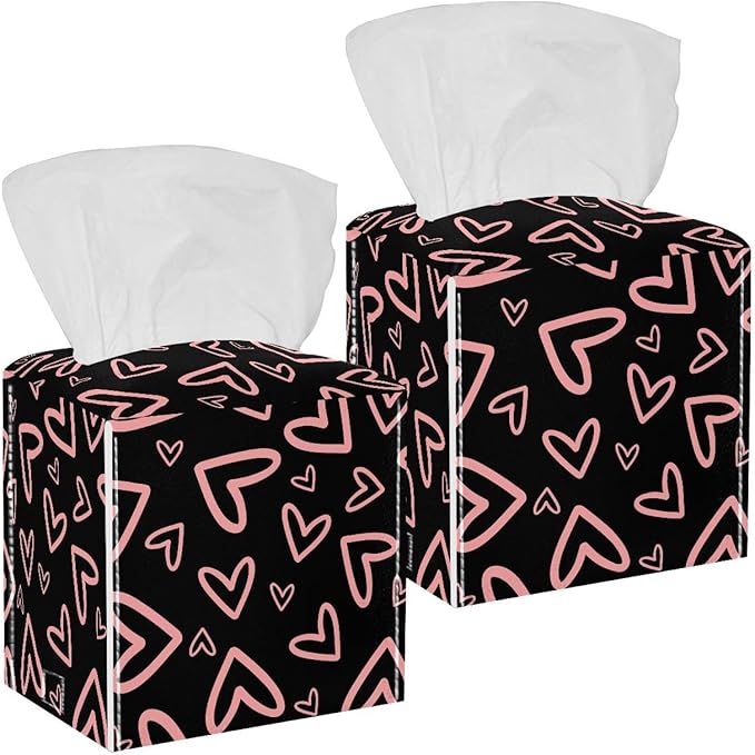 2 Pack Pink Hearts Tissue Box, Hotel and Restaurant Paper Towel Box
