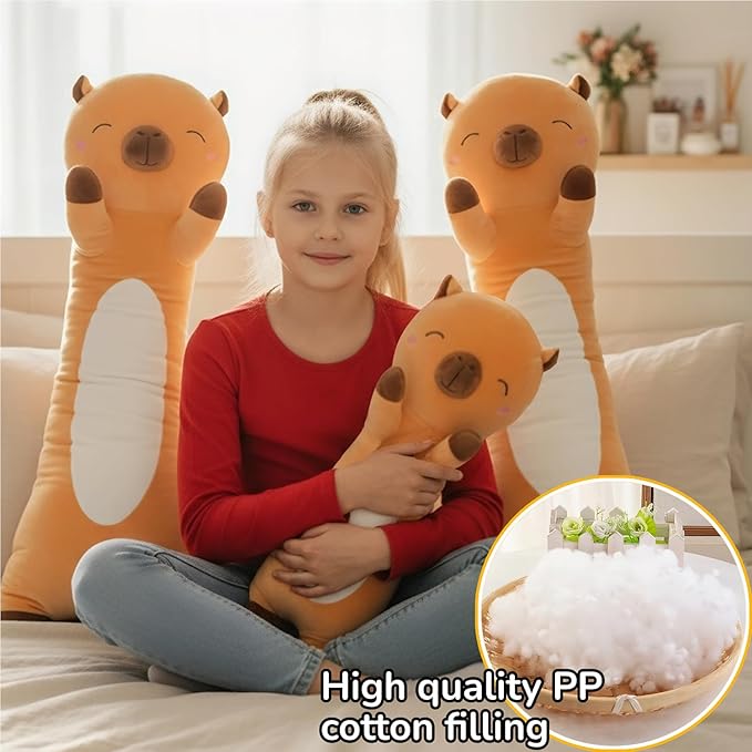 Shuoopen Long Capybara Plush Body Pillow Giant Stuffed Animal Soft Kids Sleeping Pillow, Kawaii Cute Capybara Plushies for Girls Boys Birthday (Brown,60cm/23.6inch)