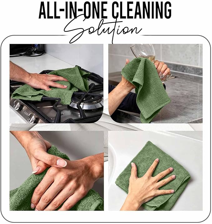 RIVERSIDE 24 Pack Washcloths Set - 100% Cotton [12x12 Inches] - 500 GSM, Soft, Quick-Dry & Highly Absorbent Face Towels - Perfect for Bathroom, Gym, Hotel, Spa & Travel - Sage Green