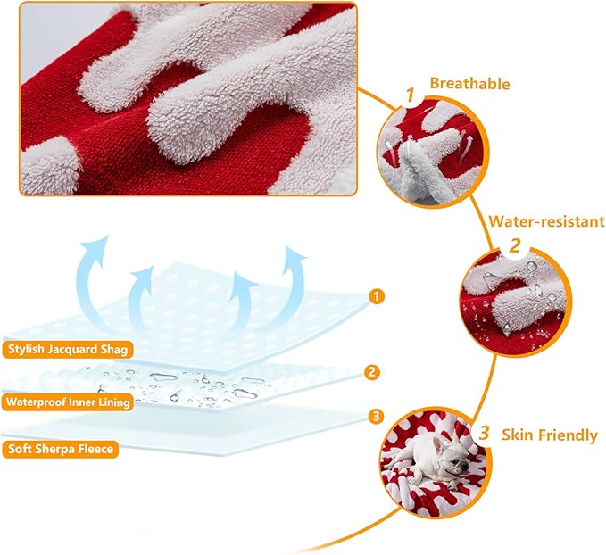 Maidewow Waterproof Pet Blanket,Dog Bed Covers Small Throw for Puppy Cats Stylish Jacquard Pets Couch Sofa Furniture Protection Washable Reversible Covers (Red Wave,XS)