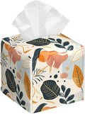 Tissue Box Cover Leather Tissue Box Holder Cube Tissue Case Cover Facial Paper Organizer Dispenser for Bathroom, Vanity Countertop, Office Desk (Tropical Abstract Leaves)