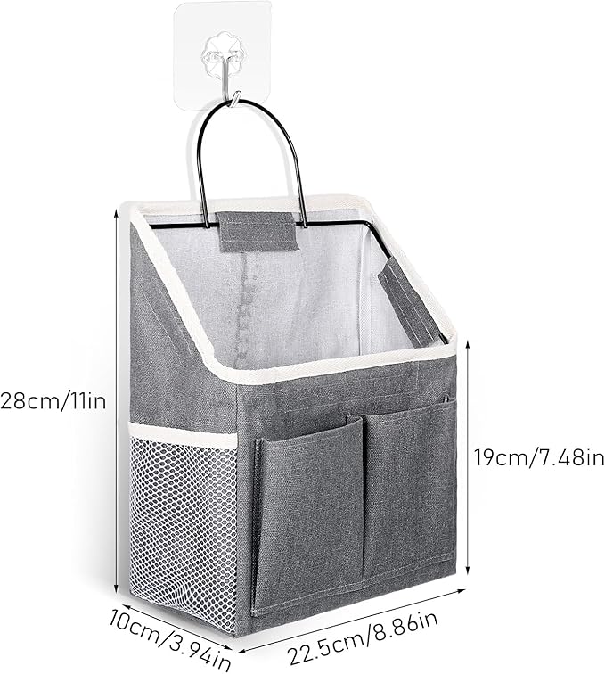 Pafeooui 3pcs Wall Hanging Organizer Bag, Linen Fabric Door Hanging Storage Basket with Pockets, Waterproof Bin for Kitchen Bedroom Bathroom Office RV Camper, Gray