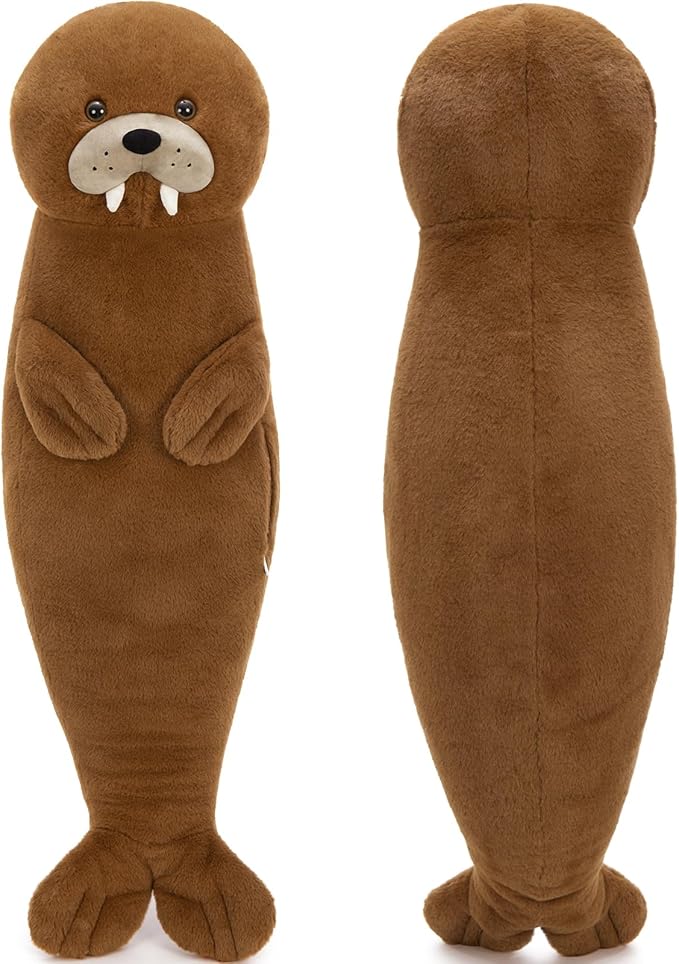 MorisMos Long Walrus Plush Body Pillow 39.3", Cute Walrus Stuffed Animal Cuddly Soft Sleeping Throw Pillow Toy Gift for Kids Girlfriend Birthday Christmas