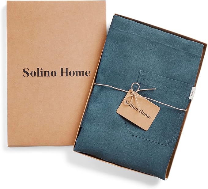 Solino Home Linen Bib Apron for Men & Women - 33 x 30 Inch Kitchen Apron with Front Pockets - Handcrafted from European Flax