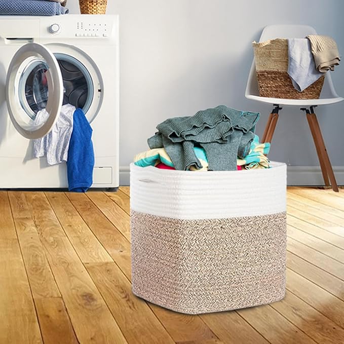 DAVIHOMI Storage Cubes 11 Inch Cotton Rope Woven Storage Basket for Organizing 3 Pack | Storage Bins for Organization and Storage | Toy Storage Organizer | Basket for Shelves | Toy Bins（Brown）