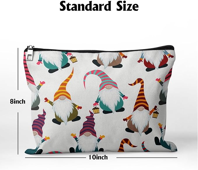 Cafl Happy Gnomes Makeup Bag Travel Large Gnome Cosmetic Bag Organizer toiletry Essentials Jewelry Zipper Bag Gift For Women -10×8 inch