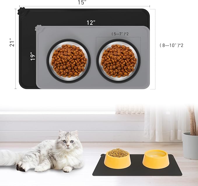 EPESTOEC Premium Silicone Dog Food Mat,Dog Bowl mat, Pet Food pad- Anti-Slip Pet Food Mat for Dogs and Cats - Waterproof and Easy to Clean Gray-19 * 12IN